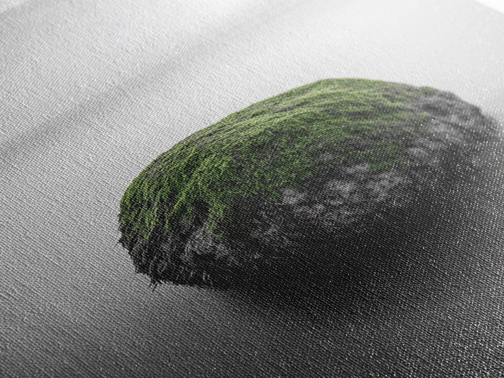 Moss Rock Minimal, Green Accent Art, Coastal Zen Decor, Framed Canvas Print, Modern Neutral Room, Nature Wall Aesthetic