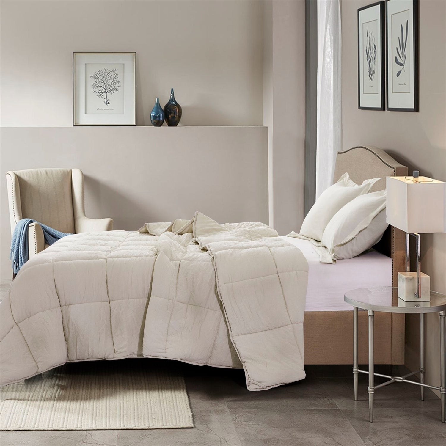 Queen Size Beige 3 Piece Microfiber Reversible Comforter Set Secondary image