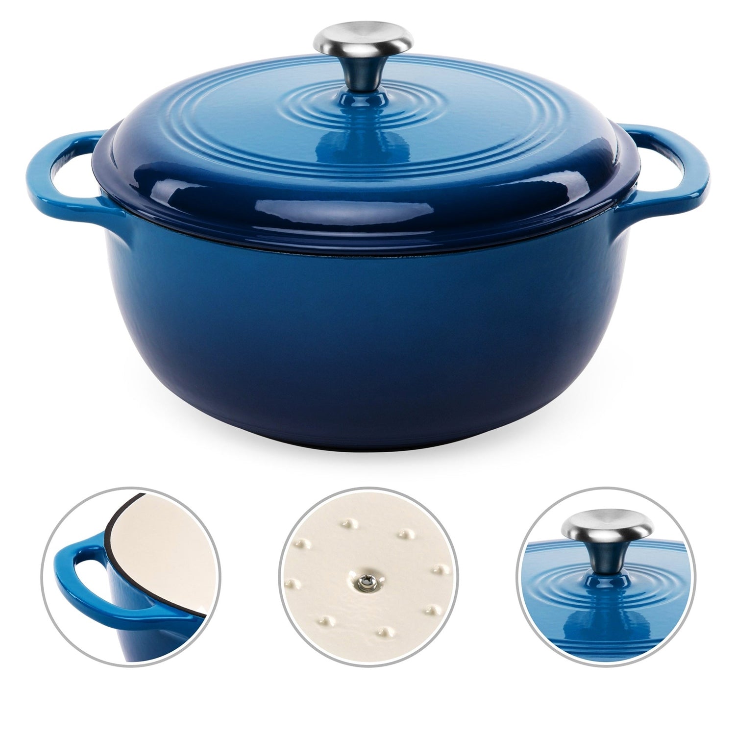 6 Quart Large Blue Enamel Cast-Iron Dutch Oven Kitchen Cookware Secondary image