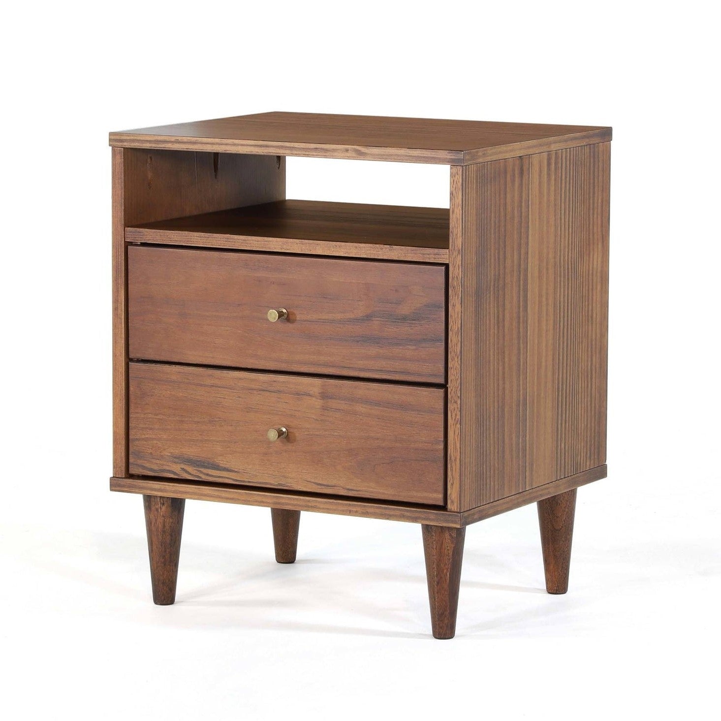 Farmhouse Rustic Walnut Mid Century 2 Drawer Nightstand Main image
