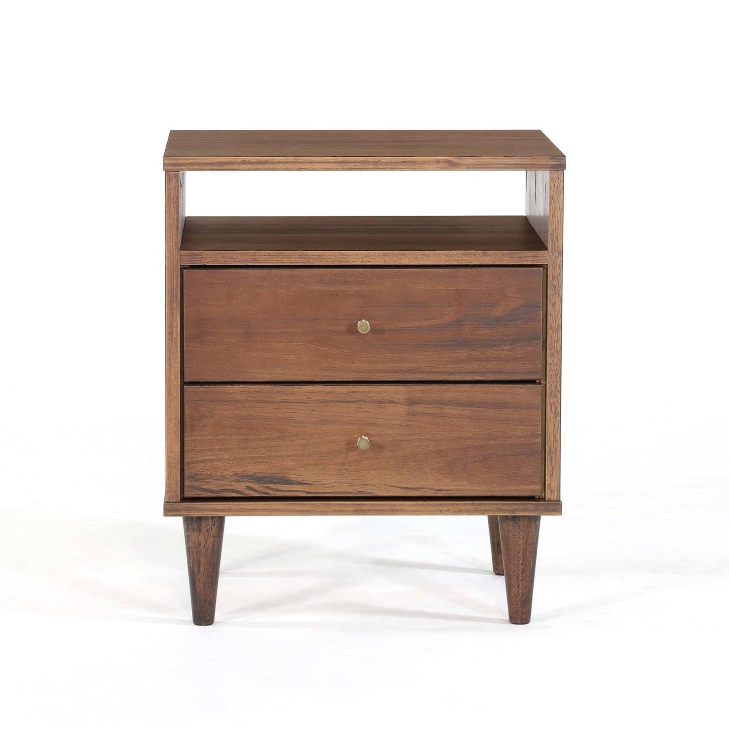 Farmhouse Rustic Walnut Mid Century 2 Drawer Nightstand Secondary image