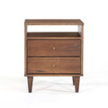 Farmhouse Rustic Walnut Mid Century 2 Drawer Nightstand