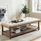 Button Tufted Fabric Upholstered Table With Bottom Shelf Default Title