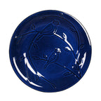 Blue Ceramic Birdbath with 1/2 Gallon Water Basin and Bird Branch Leaf Detailing