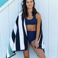 Midnight Blue & Seafoam Classic Cabana Beach Towel
