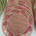 Caracol Handwoven Iraca Placemat Natural Palm with Color Accents Blush Pink