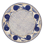Caracol Handwoven Iraca Placemat Natural Palm with Color Accents Navy Blue