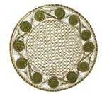 Caracol Handwoven Iraca Placemat Natural Palm with Color Accents Dark Green