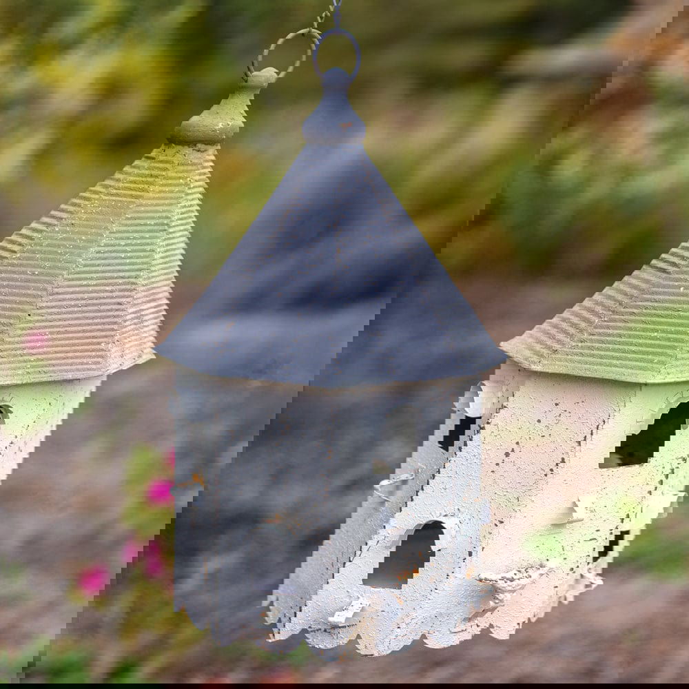 Charming Metal Bungalow Birdhouse with Six Perches Default Title