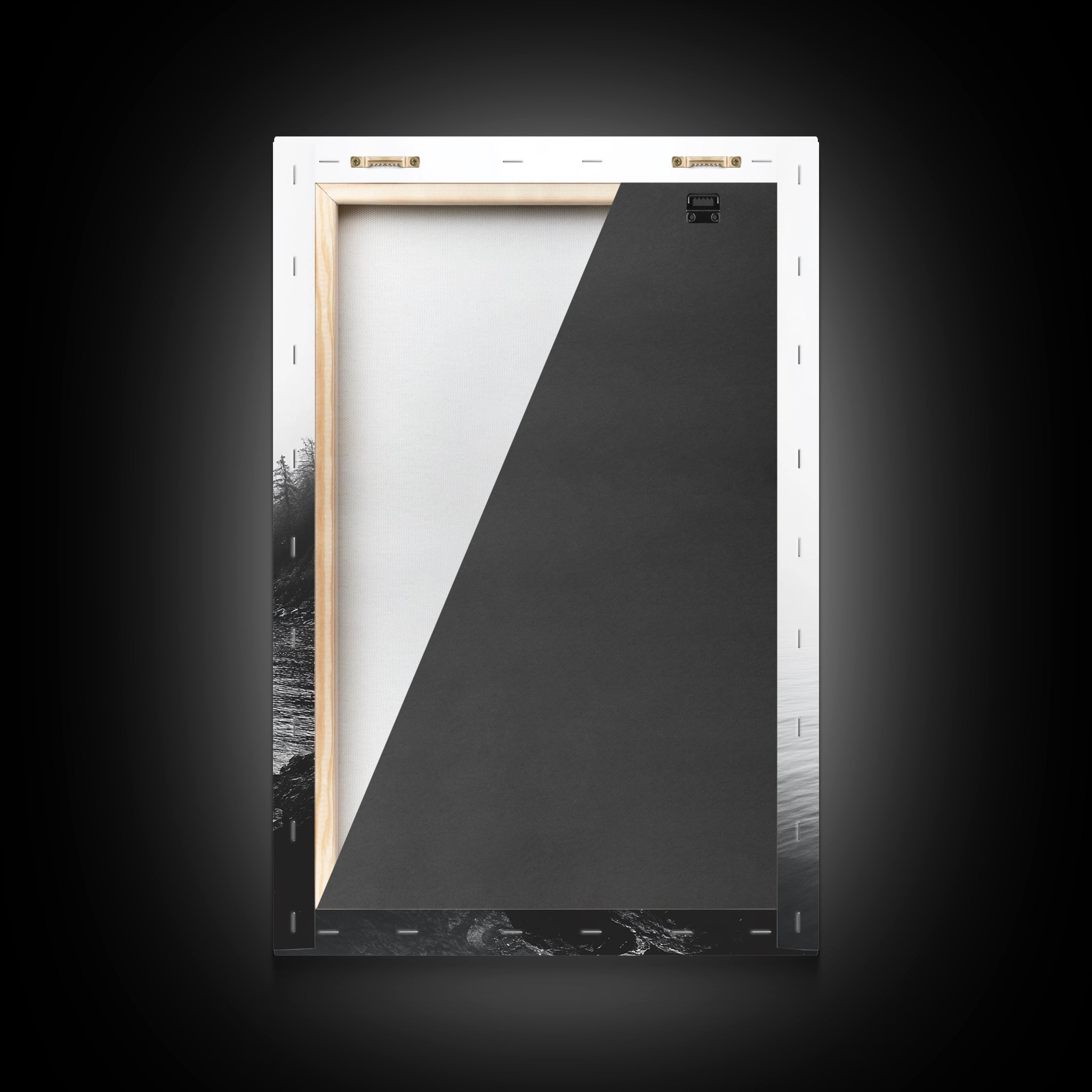 Misty Lakeshore, Foggy Forest Water, Monochrome Tranquility, Framed Canvas Print, Minimalist Art, Calm Landscape, Bedroom Wall Decor