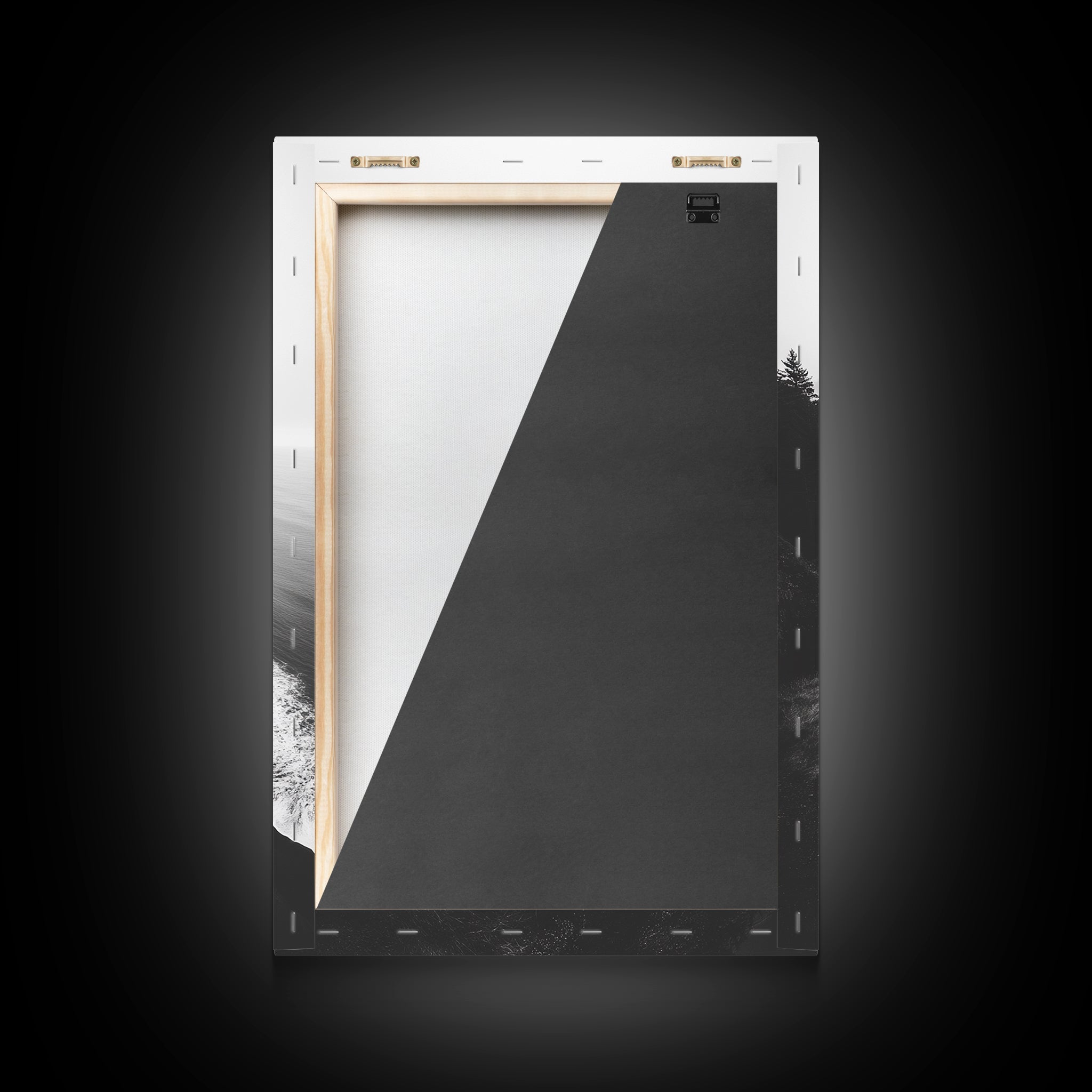 Misty Coastline, Pine Forest, Foggy Morning, Framed Canvas Print, Moody Nature Decor, Living Room Wall Art, Monochrome Style