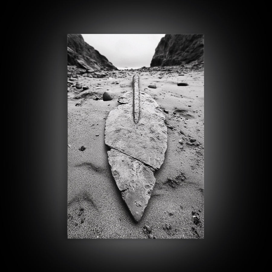 Fossil Rock Shore, Beach Minimalism, Sand Texture Art, Canvas Print, Coastal Wall Art, Natural History Decor, Abstract Earthy Art