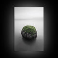 Moss Rock Minimal, Green Accent Art, Coastal Zen Decor, Framed Canvas Print, Modern Neutral Room, Nature Wall Aesthetic