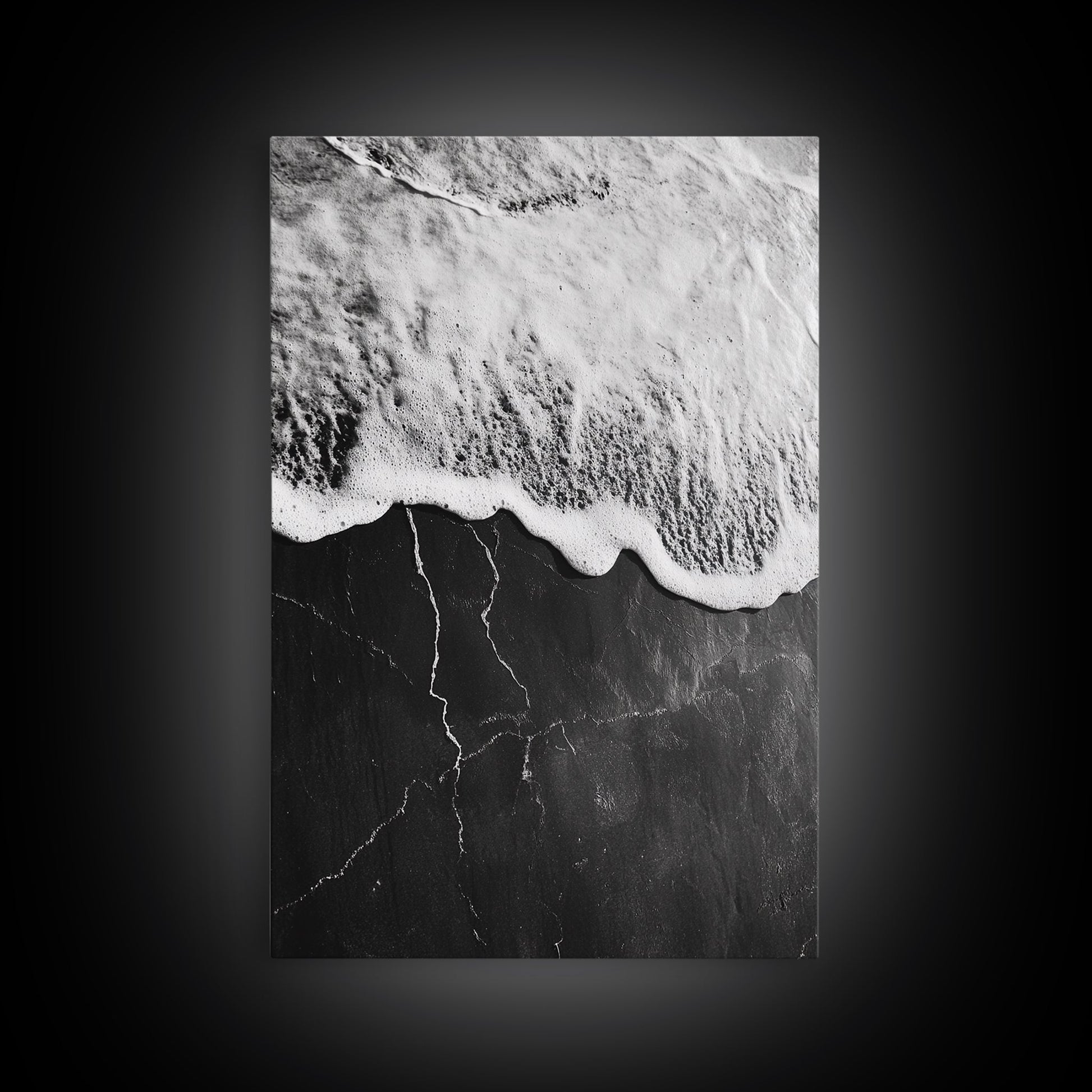 Wave Edge, Cracked Earth, Tide Meets Stone, Nature Contrast, Canvas Print, Abstract Ocean Art, Minimalist Wall Decor, Bathroom Artwork