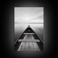 Canoe, Lake, Calm, Horizon - Minimalist lake paddle scene, Framed Canvas Print, peaceful home office art, Scandinavian decor, wilderness print