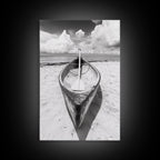 Paddle, Canoe, Beach, Clouds - Summer boating scene, Canvas Print, ideal bathroom or guestroom nautical art, rustic coastal boho wall decor