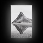 Mountain Mirror, Coastal Peak, Serene Beach, Canvas Print, Minimalist Landscape Art, Modern Living Room Wall Decor, Monochrome Nature Style