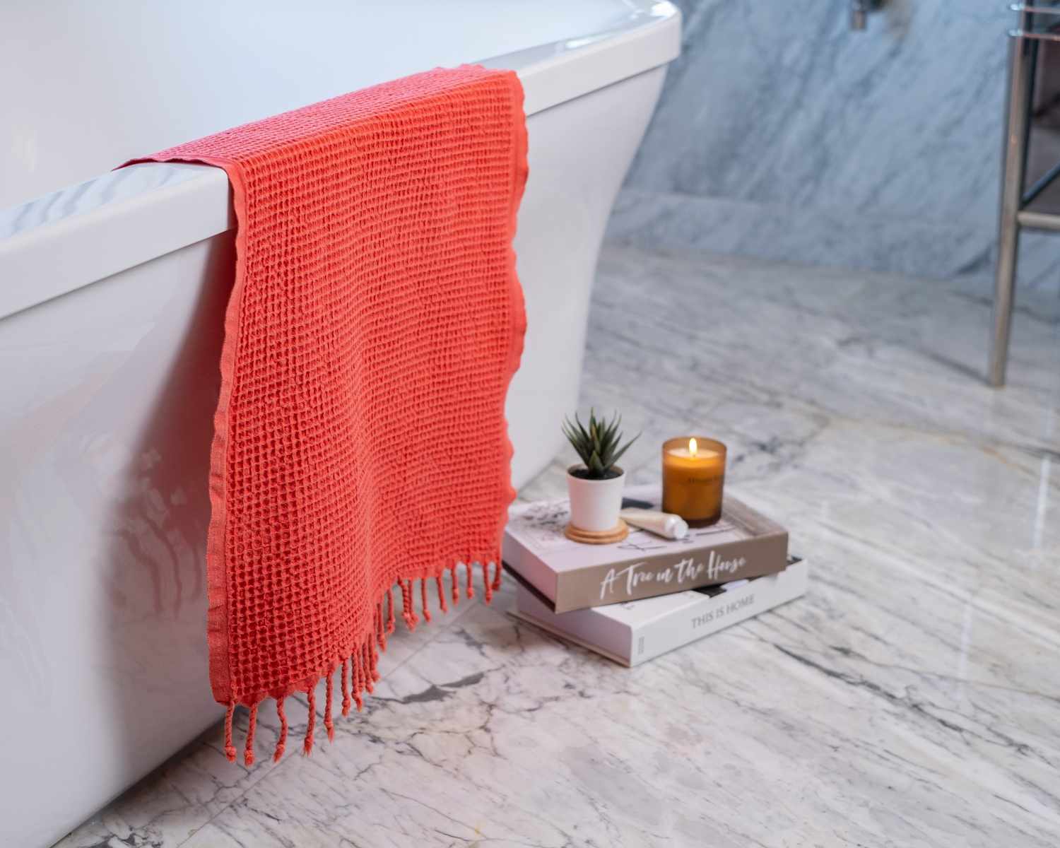 Waffle Turkish Towel Coral Hand Towel
