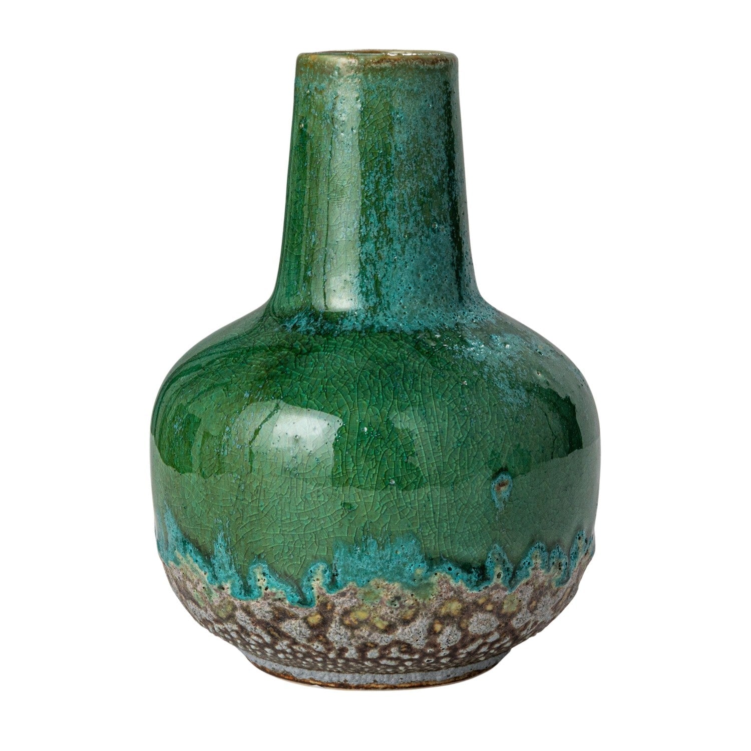 Green & Teal Reactive Glaze Volcano Finish Stoneware Vases 6.25'' Tall