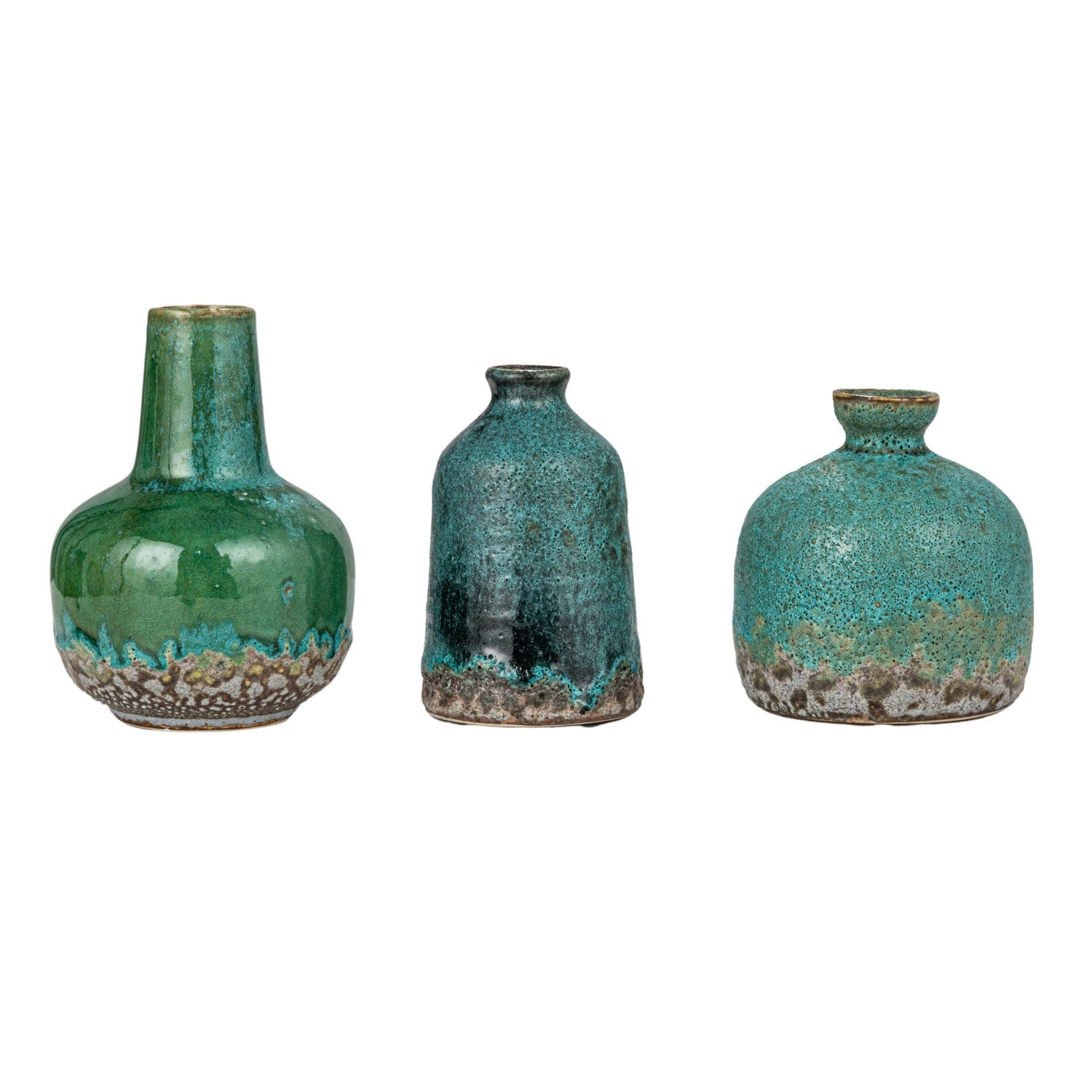 Green & Teal Reactive Glaze Volcano Finish Stoneware Vases Main image