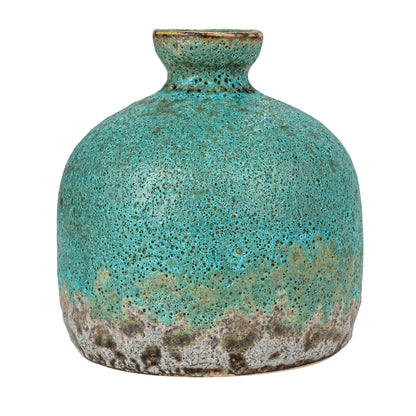 Green & Teal Reactive Glaze Volcano Finish Stoneware Vases 5'' Tall