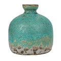 Green & Teal Reactive Glaze Volcano Finish Stoneware Vases 5'' Tall