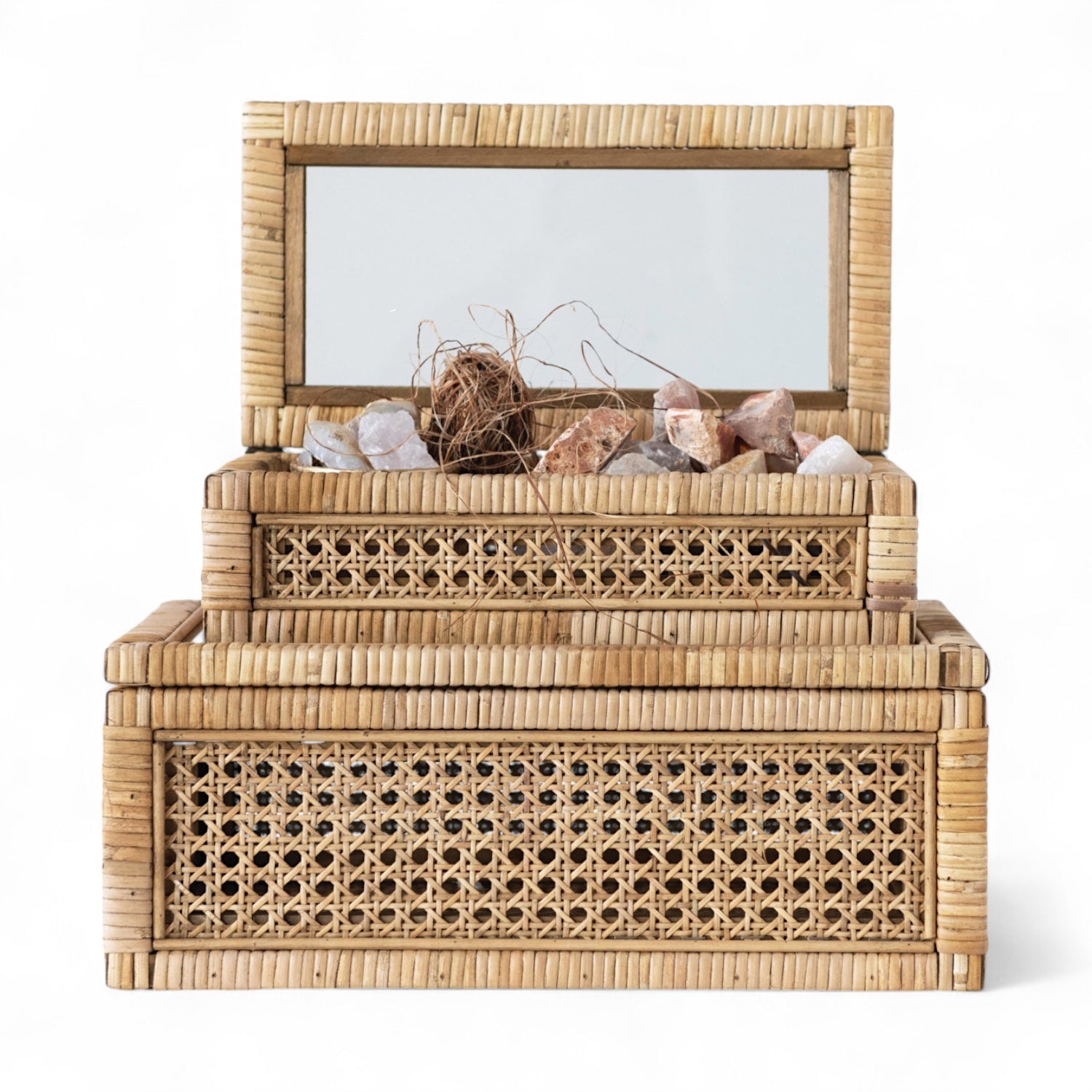 Woven Rattan Wood Display Boxes with Glass Lid | 2 Sizes Main image