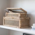 Woven Rattan Wood Display Boxes with Glass Lid | 2 Sizes