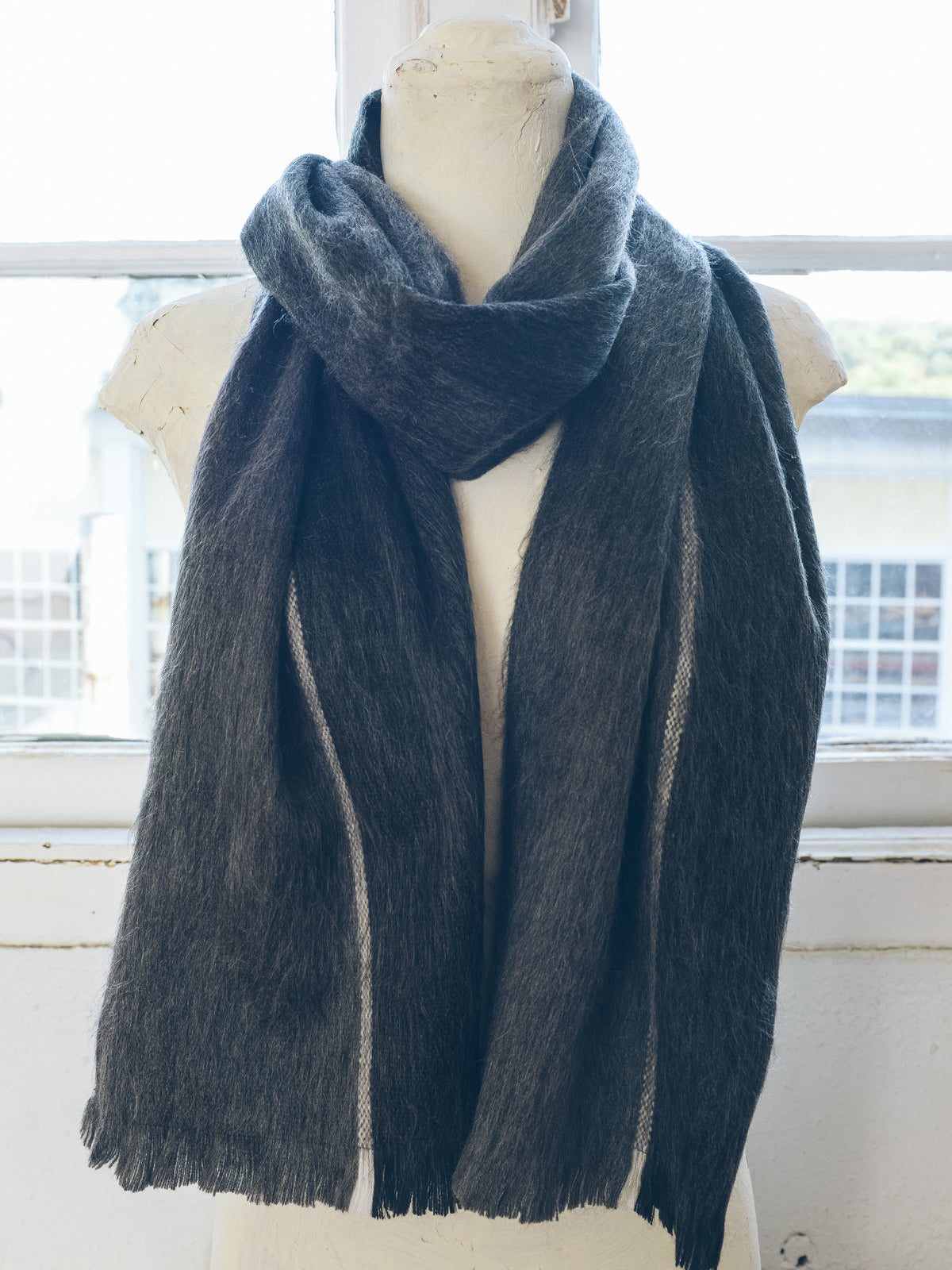Brushed Alpaca Striped Scarf Shale