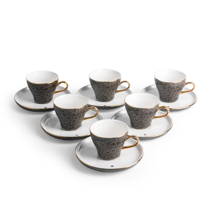 Crown - Esspresso /Turkish Coffee Cups (12-Pc)- Black & Gold