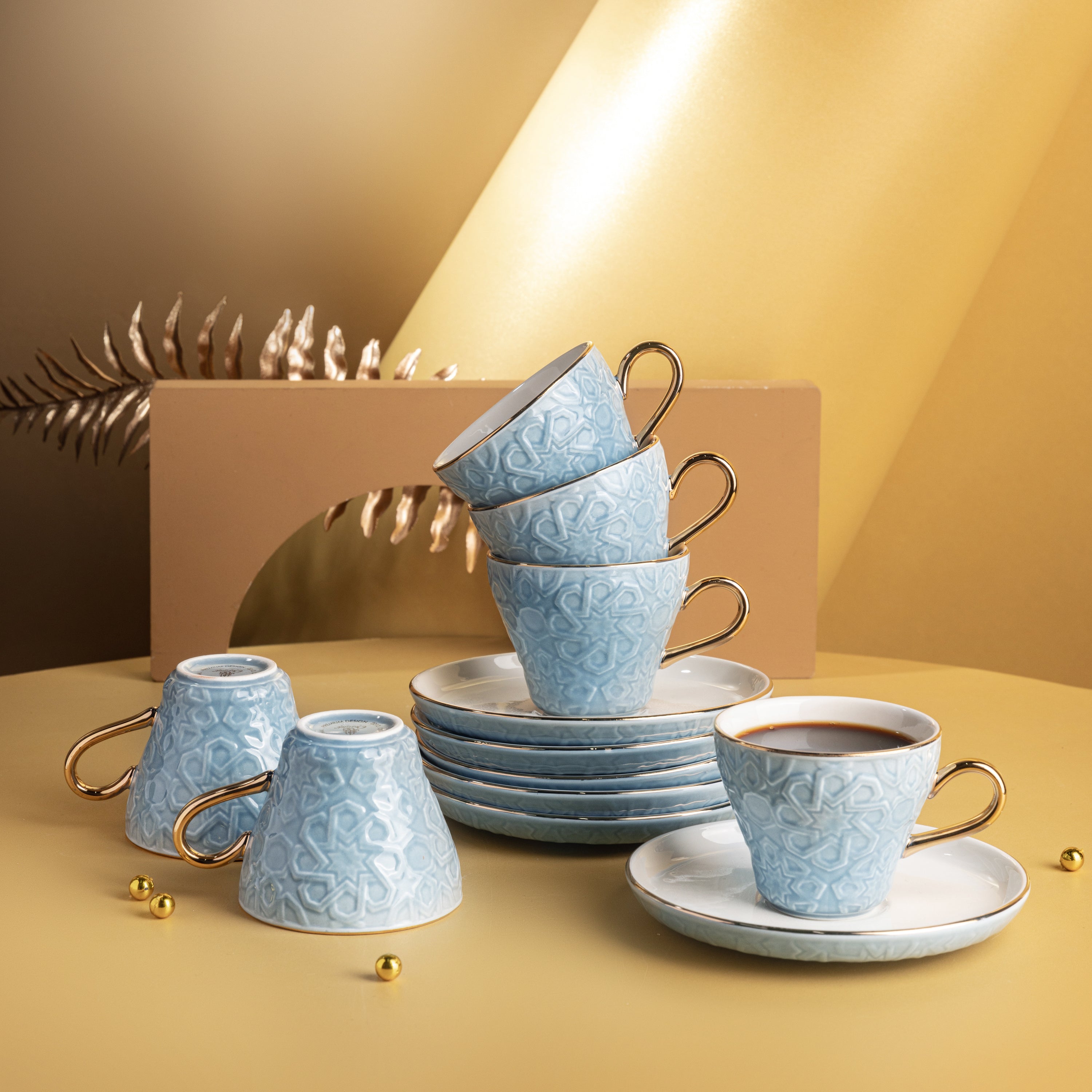 Crown - Esspresso /Turkish Coffee Cups (12-Pc)- Baby Blue & Gold Main image