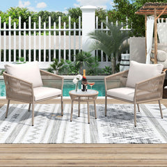 Elegant Rope-Woven Steel Outdoor Lounge Set with Tempered Glass Table as Pic