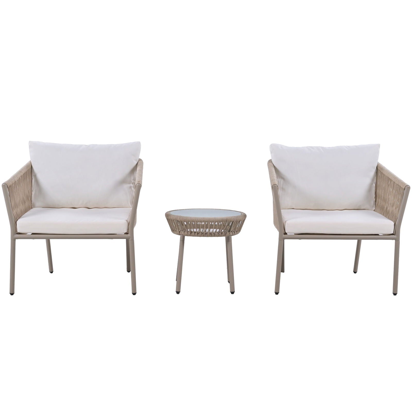 Elegant Rope-Woven Steel Outdoor Lounge Set with Tempered Glass Table