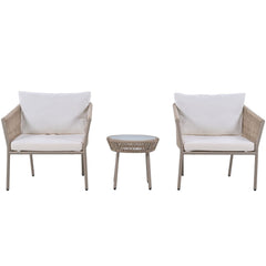 Elegant Rope-Woven Steel Outdoor Lounge Set with Tempered Glass Table