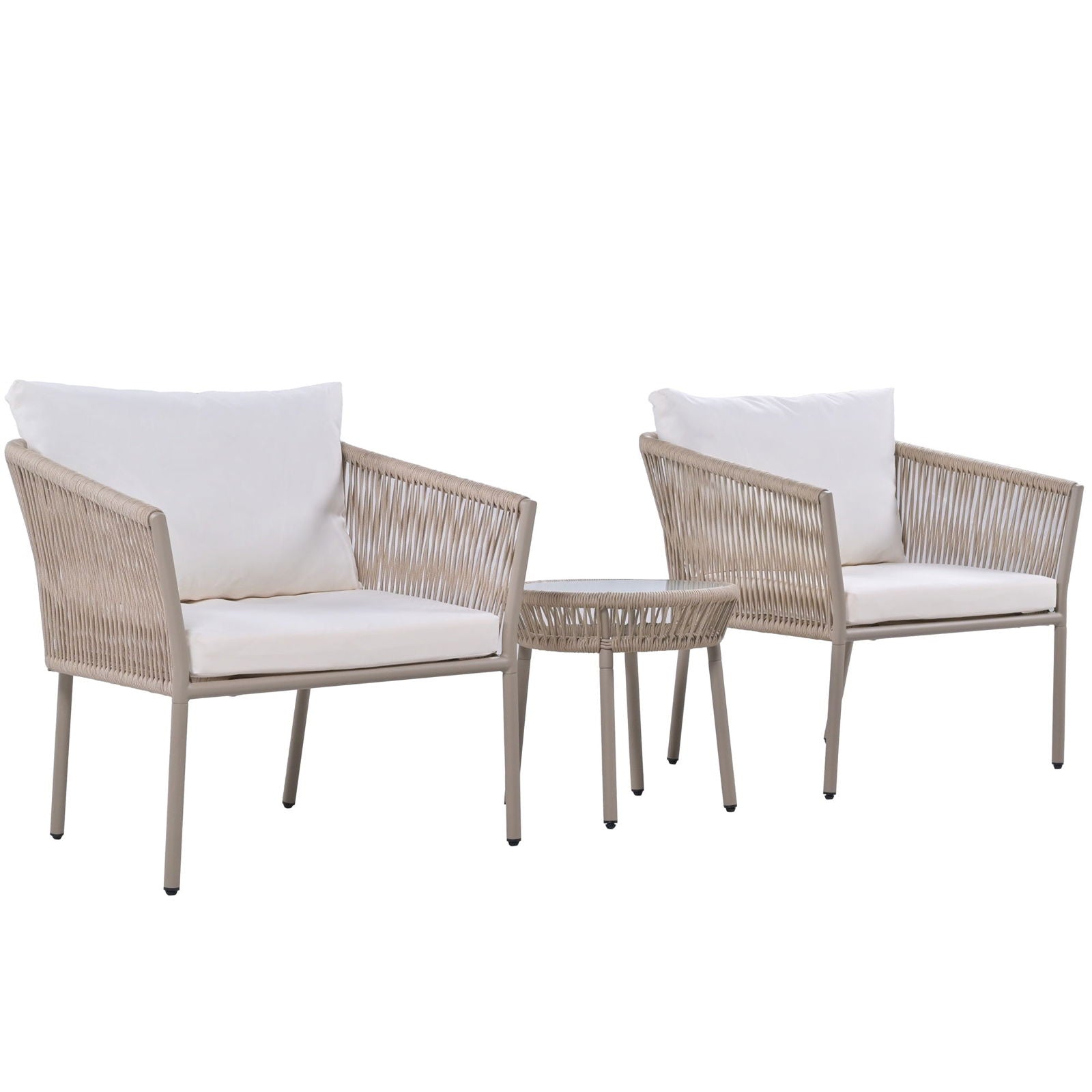 Elegant Rope-Woven Steel Outdoor Lounge Set with Tempered Glass Table