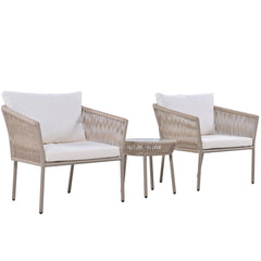 Elegant Rope-Woven Steel Outdoor Lounge Set with Tempered Glass Table