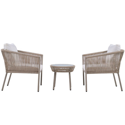 Elegant Rope-Woven Steel Outdoor Lounge Set with Tempered Glass Table