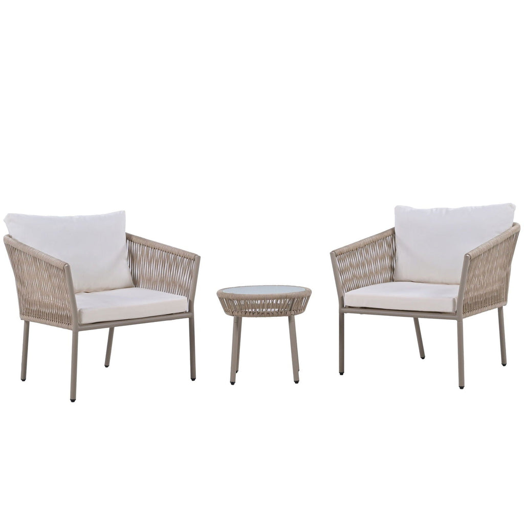 Elegant Rope-Woven Steel Outdoor Lounge Set with Tempered Glass Table