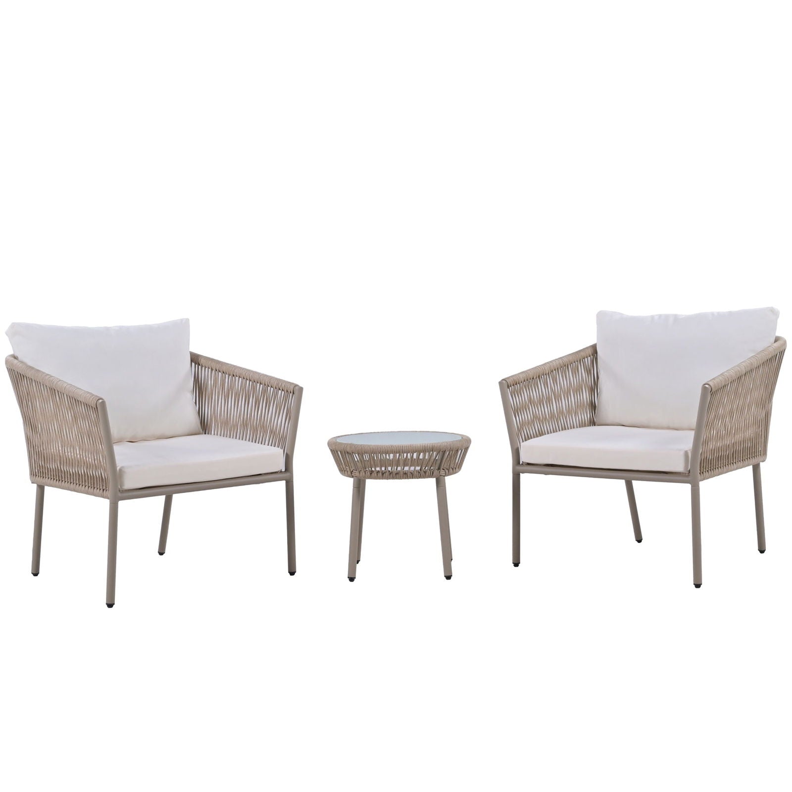 Elegant Rope-Woven Steel Outdoor Lounge Set with Tempered Glass Table