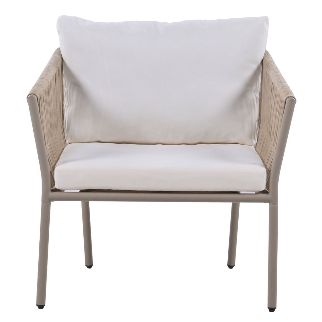 Elegant Rope-Woven Steel Outdoor Lounge Set with Tempered Glass Table