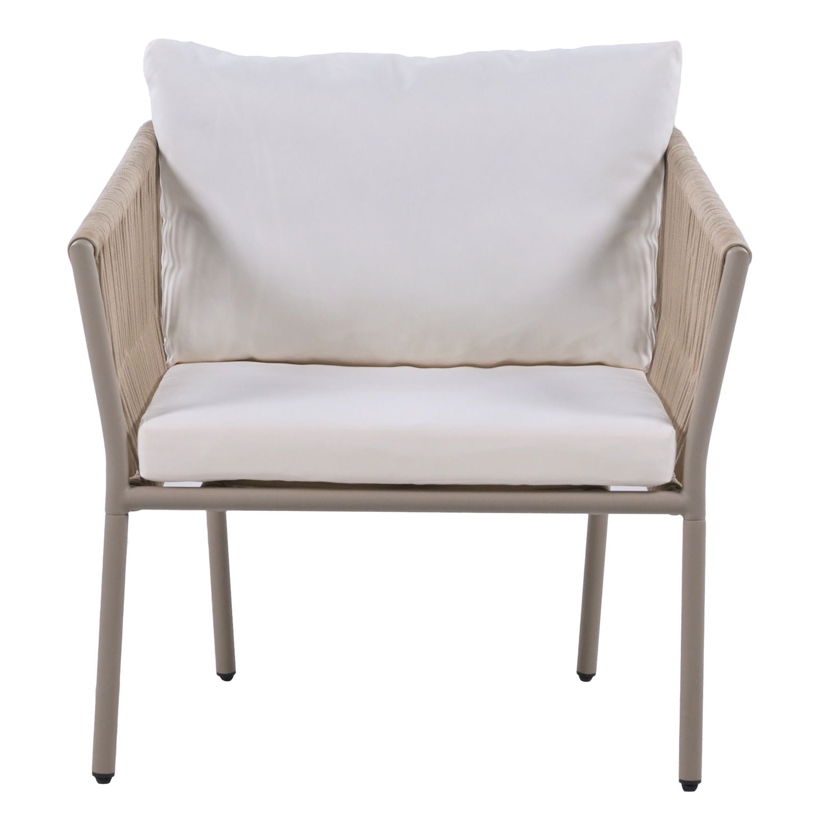 Elegant Rope-Woven Steel Outdoor Lounge Set with Tempered Glass Table