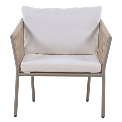 Elegant Rope-Woven Steel Outdoor Lounge Set with Tempered Glass Table