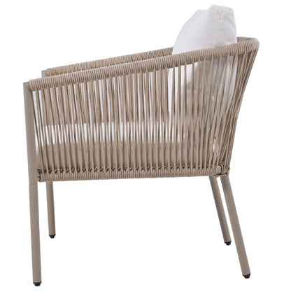 Elegant Rope-Woven Steel Outdoor Lounge Set with Tempered Glass Table