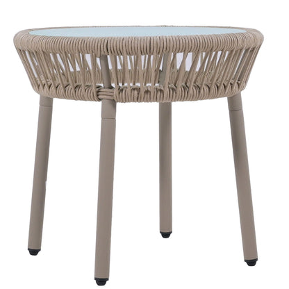 Elegant Rope-Woven Steel Outdoor Lounge Set with Tempered Glass Table