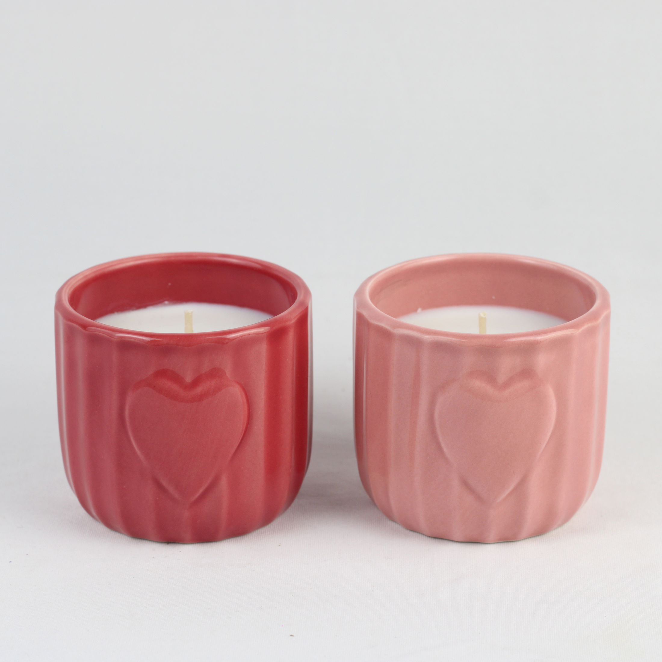 Heart Embossed Ceramic Candle Holder Set – 2-Piece Romantic Candles