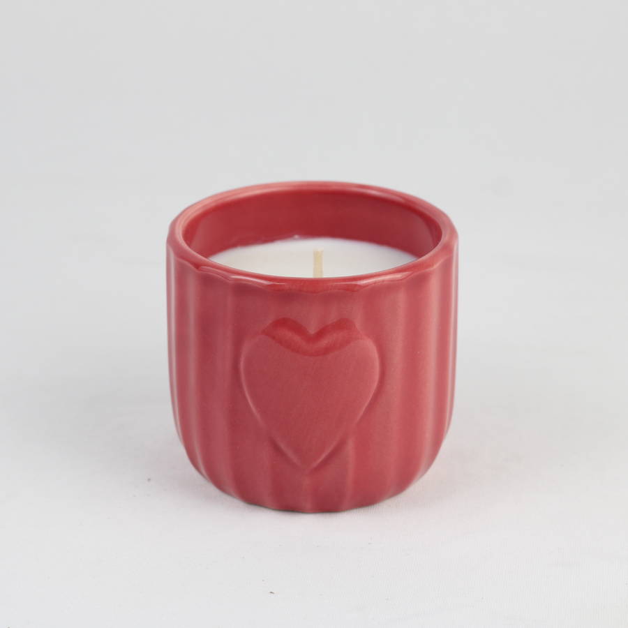 Heart Embossed Ceramic Candle Holder Set – 2-Piece Romantic Candles