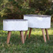 Embossed Metal Planters on Wooden Legs - Set of 2 - Rivour Home