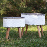 Embossed Metal Planters on Wooden Legs - Set of 2 - Rivour Home