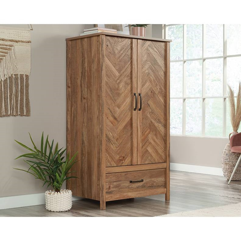 FarmHouse Rustic Herringbone 1 Drawer Garment Rod Wardrobe Armoire Main image