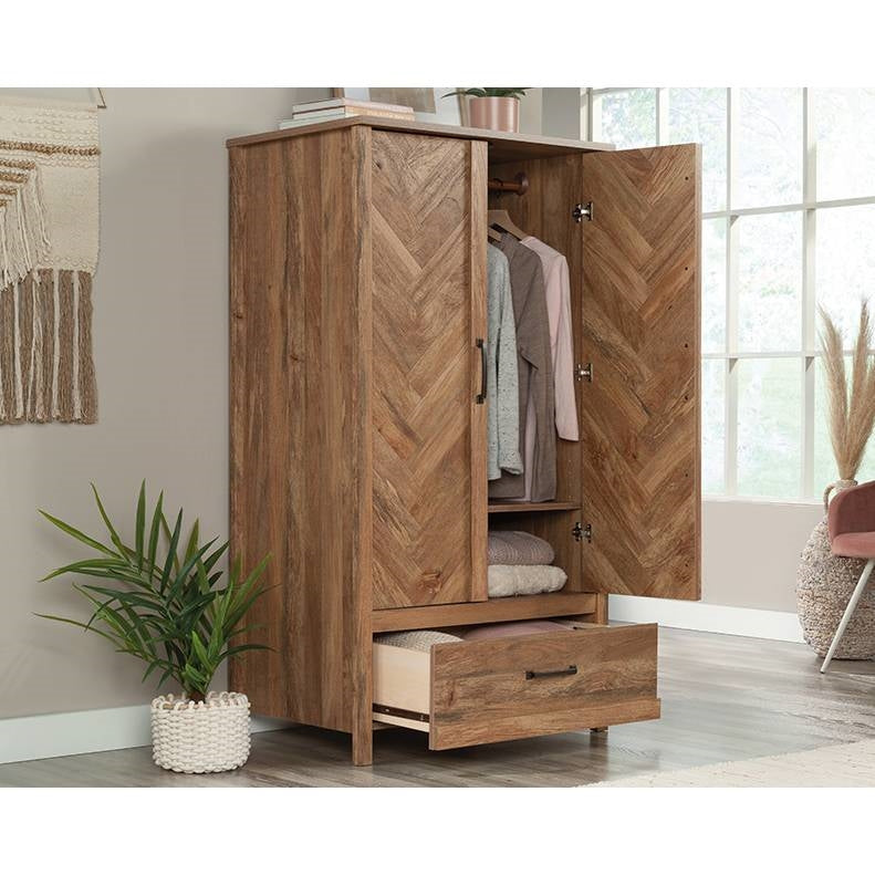 FarmHouse Rustic Herringbone 1 Drawer Garment Rod Wardrobe Armoire Secondary image